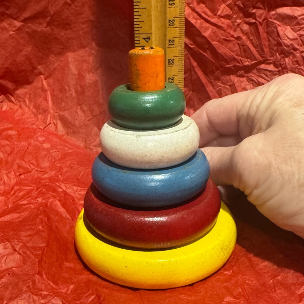 Vintage Wooden Stacking Ring Set in Primary Colors by Doepke